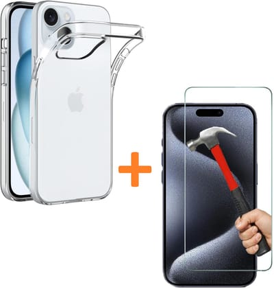 Silicone hoesje Transparant met 2 Pack Tempered glas Screen Protector Geschikt voor: Apple iPhone 16 Pro
