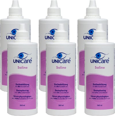 Unicare Saline Zoutoplossing - Voordeelverpakking 6 x 360 ml - Zonder Conserveringsmiddelen - Premium Oogverzorging uit Nederland