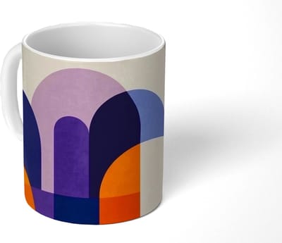 Mok - Koffiemok - Vormen - Abstract - Grafisch - Oranje - Mokken - 350 ML - Beker - Koffiemokken - Theemok