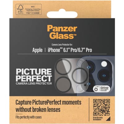 PanzerGlass Screenprotector geschikt voor Apple iPhone 15 Pro Glazen | PanzerGlass PicturePerfect Camera Protector - Case Friendly - Zwart
