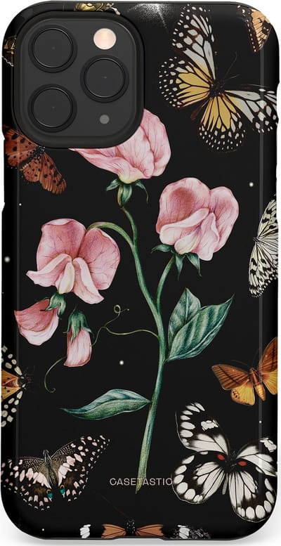 Casetastic hoesje geschikt voor Apple iPhone 11 Pro - Dubbellaagse bescherming - Vleugels en bloemen - Fashion Case - Zwart Grijs Taupe