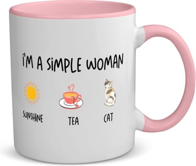 Akyol - i'm a simple woman sunshine, tea, cat koffiemok - theemok - roze - Quotes - vrouwen die simpel zijn - vrouwen - quotes - verjaardagscadeau - verjaardag - cadeau - kado - geschenk - gift - 350 ML inhoud