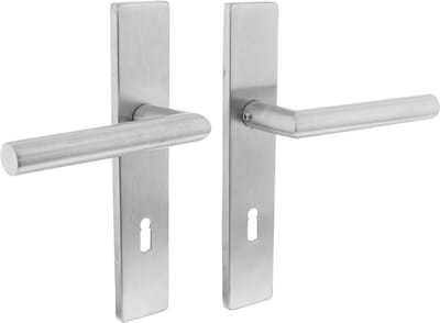 Intersteel Deurkruk Hoek 90° op rechthoekig schild sleutelgat 72 mm rvs geborsteld