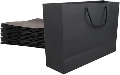 Dailygoods- Geschenkzakjes 16 stuks - Zwarte Cadeautas - Kartonnen Zakjes - 40 x 12 x 28 cm - Duurzaam Materiaal - Handvat van Katoen