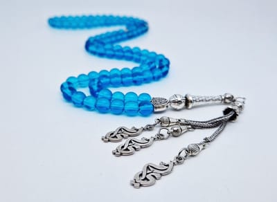Handgemaakte tesbih "Tasbih" natuursteen " Blauwe kwarts " - Aantal kralen 99 - Diameter kralen 8MM - met metaal tassel "Moeder" - Een mooi cadeau-idee