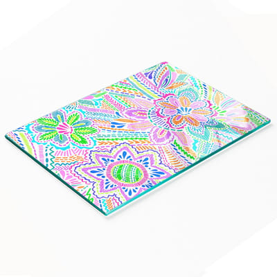 Multifunctionele decoratieve glazen snijplank voor in de keuken met bloemenpatroon, 80x52 cm