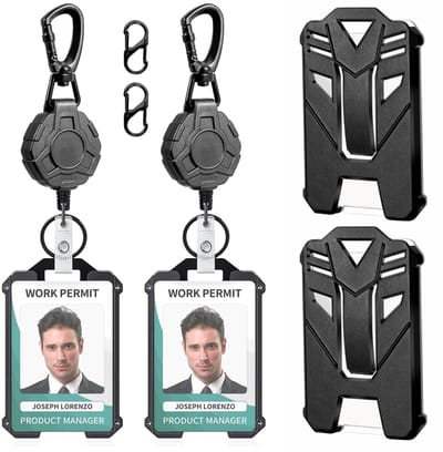 Fako Bijoux - 2x Robuuste Roterende Uittrekbare Sleutelhanger Met Koord En Kaarthouder Panter - Met Karabijnhaak En Badgehouder - Propeller - 80 cm Stalen Koord - Heavy Duty Sleutelhanger - Stevige ID-Haspel Voor Werk En Evenementen - 2 Stuks