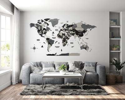 Wanddecoratie - Wereldkaart - Wereldkaart Prikbord - Wereldkaart Wanddecoratie - Houten Wereldkaart - Wereldkaart Hout - Muurdecoratie - Cadeau - Verjaardag Cadeau - Housewarming Cadeau - Mix Grijs - XL - 200x107 CM