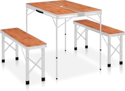 Campingtafel inklapbaar met 2 banken aluminium bruin