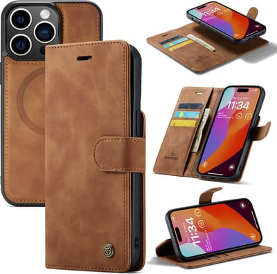 Casemania Hoesje Geschikt voor Apple iPhone 15 Sienna Brown - 2 in 1 Book Case - Geschikt voor MagSafe