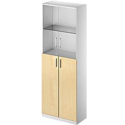 Schäfer Shop Genius Combikast TETRIS SOLID, 6 ordnerhoogten, glazen deuren en vleugeldeuren, B 800 mm, afsluitbaar, glas/esdoornpatroon/blank aluminium