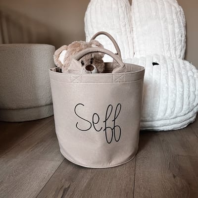Opbergmand voor babykamer-kinderkamer-woonkamer-Bedrukte mand met naam-Persoonlijke opbergmand kind met naam-30x30cm-Sand