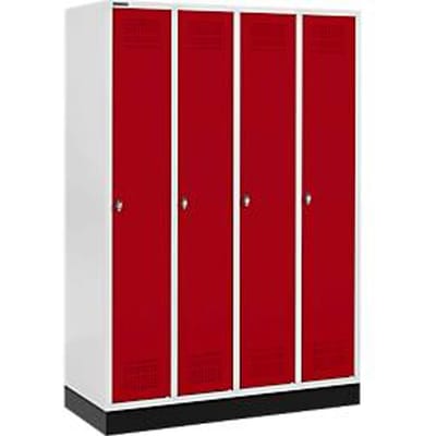 Schäfer Shop Genius Kledinglocker met fitting, 4 compartimenten, draaigrendelslot, lichtgrijs/rood