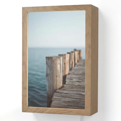 Wandlamp 20x30 cm - Oplaadbaar - Houten steiger - Helderblauwe lucht - Wandlampen binnen woonkamer - Slaapkamer lamp met kabel - Decoratieve nachtlamp - Vloerlamp snoer