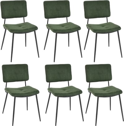 Meubles Cosy Set van 6 eetkamerstoelen - industriële met stof – Groen