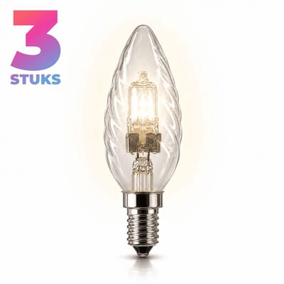 3x Kaarslamp Halogeenlamp E14 - 30W - Warm Wit Licht (2700K) - 407 lm - 2 jaar - Dimbaar
