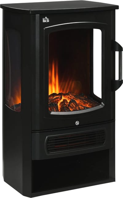 LED elektrische haard met realistich vlameffect en verwarming 1000/2000W voor binnen, stille ventilator, panoramisch uitzicht