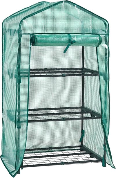 Folie kas - Mini kas Plantenkas - Planten Kweken - Met 3 Legborden - 125x69x49cm - Groen