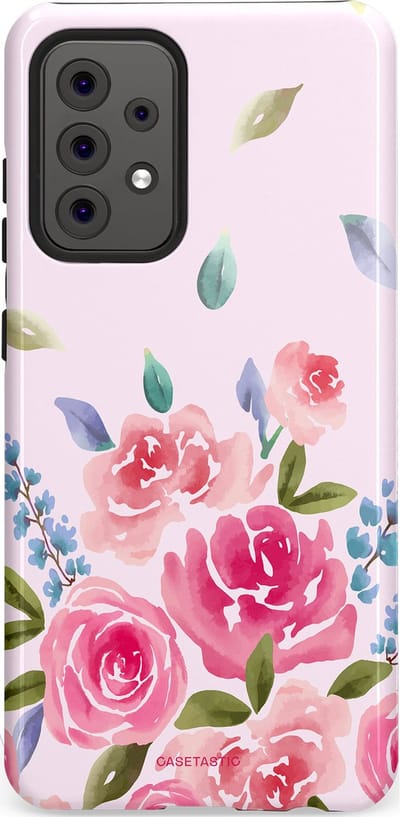 Casetastic hoesje geschikt voor Samsung Galaxy A52 (2021) 5G / Samsung Galaxy A52 (2021) 4G - Dubbellaagse bescherming - Aquarel Bloesem - Fashion Case - Lichtroze Lila Saliegroen