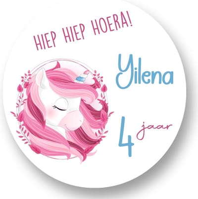 20x Unicorn Stickers met Naam en Leeftijd - Verjaardag Meisjes - Eenhoorn - Traktatiestickers met naam - Gepersonaliseerd - Sluitstickers - Kinderfeest Traktatie - Uitdelen - Uitdeeltraktatie - Wensetiket - Rond - 40mm - Glossy sticker