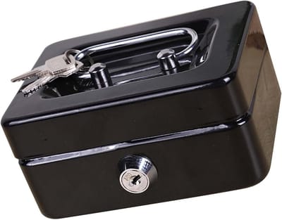 Geldkist Metaal - Geldkluisje Kassa - Geld Organiseren - Met Sleutelslot - 13x10x7 cm - Zwart