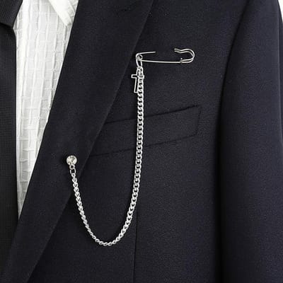 High-End Lange Kwastketting Revers Pin Broches Kristallen Kroon Kruis Badge Heren Pak Overhemd Kraag Pins Luxe Broche Geschenken black