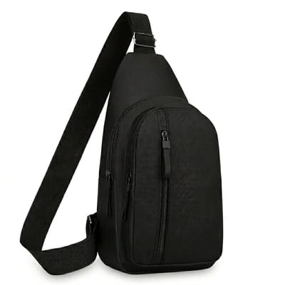 Zwarte crossbody tas heren dames schoudertas met verstelbare band en ritsvakken compacte sling bag casual draagtas zwart modern design