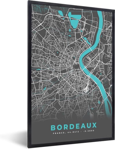 Fotolijst incl. Poster - Frankrijk - Stadskaart - Kaart - Plattegrond - Bordeaux - 40x60 cm - Posterlijst