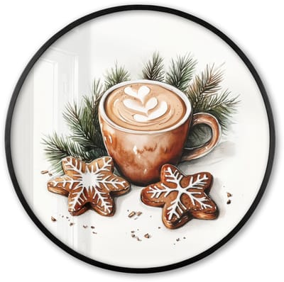 Poster in lijst Rond - Fotolijst 60x60 cm - Posters - Koffie - Koek - Winter - Art - Kerst - Ronde posterlijst zwart - Decoratie - Wanddecoratie woonkamer - Muurdecoratie slaapkamer - Kerstversiering - Kerstdecoratie voor binnen - Kerstmis