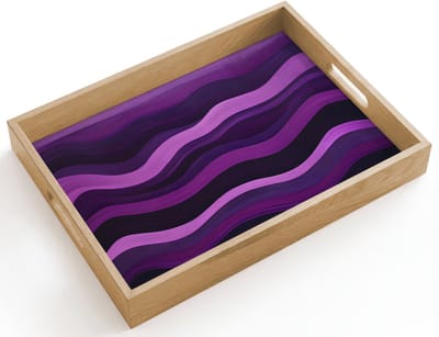Dienblad hout 40x30 cm - Schootdienblad - Lijnen - Golven - Paars - Abstract - Borrelplank rechthoek - Plateau dienbladen