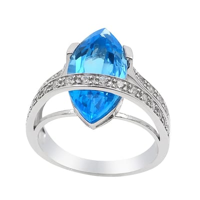 Cavill - Zilveren Cocktailring - 925 Sterling Zilver Gerhodineerd - 7,367 ct Marquise Marambaia Topaas - Pavé Zirkonia - Elegant Braziliaans Sieraad