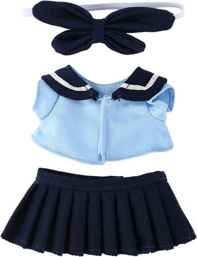 Poppenkleding - Geschikt voor poppen van 17 cm - Geschikt voor Labubu - Top + stropdas + rok JK-set - Leuke speelgoedkledingaccessoires (alleen kleding, pop niet inbegrepen)