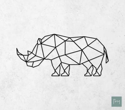 Laserfabrique Wanddecoratie - Geometrische Neushoorn - Medium - Zwart - Geometrische dieren en vormen - Houten dieren - Muurdecoratie - Line art - Wall art