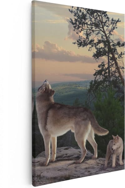 Artaza Canvas Schilderij Wolvenroedel - 20x30 cm - Klein - Wanddecoratie Bos - Muurdecoratie Wilde Dieren - Kamer Accessoires Natuur