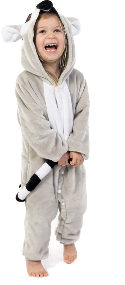 KIMU® Onesie Lemur Ringstaartmaki Pakje - Maat 86-92 - Ringstaartmakipak Kostuum Grijs Pak - Peuter Huispak Boxpakje Pyjama Jongen Meisje Festival