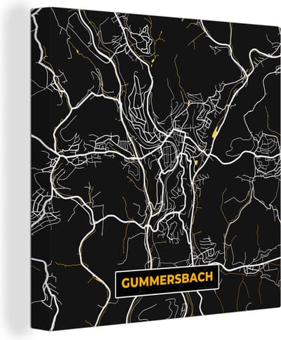 Canvas Schilderij Plattegrond – Gummersbach – Goud – Stadskaart – Kaart - Duitsland - 20x20 cm - Wanddecoratie