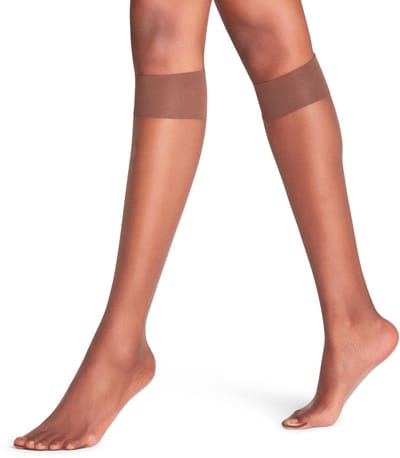 FALKE Shelina eenkleurig materiaal transparant 12 DEN kniekousen dames bruin - maat 35-38