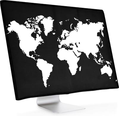 kwmobile beschermhoes monitor geschikt voor 27-28" Monitor - Computerscherm cover - Computer accessoires - PC scherm hoes in wit / zwart - Wereldkaart design