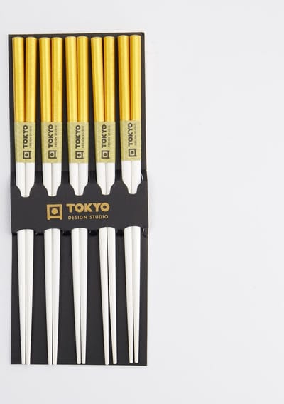 Tokyo Design Studio - Chopstick Set - Goud/Witte Eetstokjes – Set van 5 paar