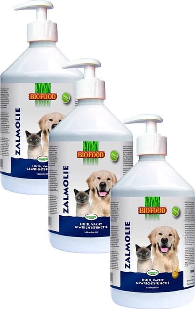 3x Biofood Zalmolie + Doseerpomp - Voedingssupplement voor kat en hond - 500ml