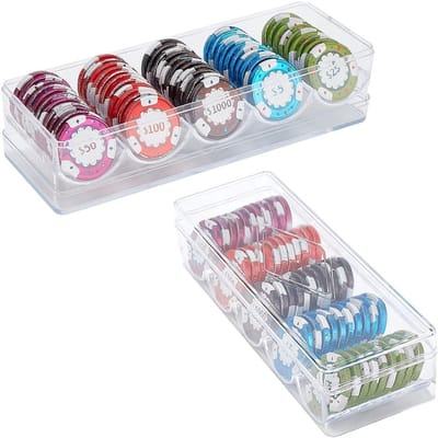 Set van 2 Heldere Plastic Poker Chip Houder voor Casino, Geschikt voor Standaard Chips, Ideaal voor Pokeravonden en Spelletjes