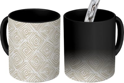Magische Mok - Foto op Warmte Mokken - Koffiemok - Abstract - Ruit - Beige - Magic Mok - Beker - 350 ML - Theemok