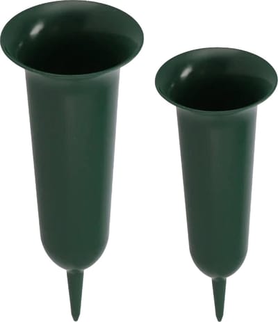 DK Design Grafvazen kunststof - groen - H42 en H32 cm - grafdecoratie -bloemenvaas herdenkingsplaats