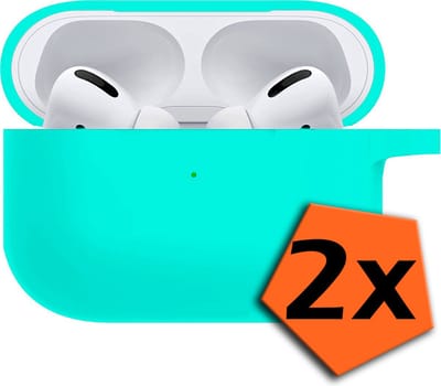 Hoesje - 2 Stuks - Geschikt voor Apple Airpods Pro - met Clip - Siliconen Hoes - Silicone Case Cover - Mintgroen