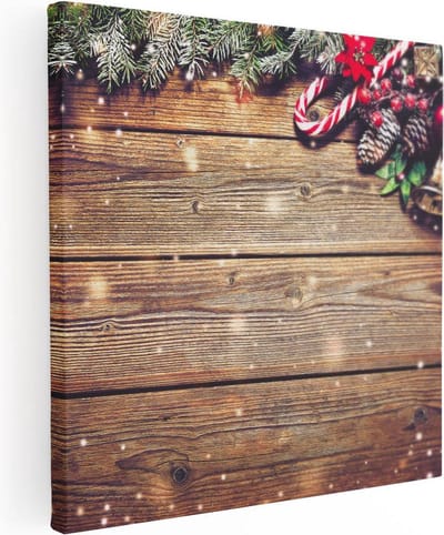 Artaza Canvas Schilderij Kersttakken - 30x30 cm - Klein - Muurdecoratie Winter - Schilderijen Op Canvas Dennenappels - Kerstversiering