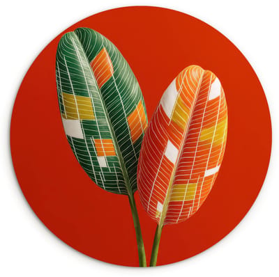 WallCircle® Wandcirkel 120x120 cm - Muurcirkel Bladeren - Ovaal - Mozaïek - Patroon - Muurdecoratie woonkamer - Wanddecoratie slaapkamer - Kamer decoratie accessoires - Ronde schilderijen XXL