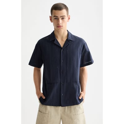 Scotch & Soda Structured-stripe Short-sleeved Shirt Sky Captain Taglia: S | Camicie Casual Outlet | Uomo