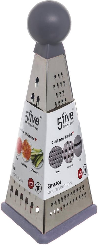 5Five tafelrasp - 3-zijdig - grijs - RVS - 10 x 23 cm - keuken/hand rasp - keukenhulpje
