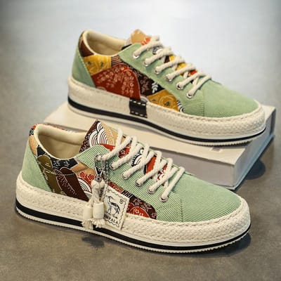 Trend Low-Top Canvas Schoenen Heren Zomer Mode Trend Platform Sneakers Comfortabele Ademende Casual Schoenen para hombres 40 groen