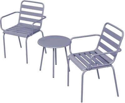 Balkonset 2 personen - Tuinset - Bistroset - Grijs - 3 delig - Met kussens - Tuintafel en 2 stoelen - Gecoat staal - Onderhoudsvrij staal